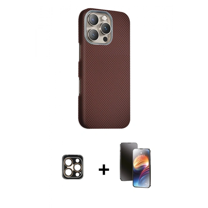 MARSİLYAN™- iPhone 16 Pro Max Kılıf Kozmos Klasik Prime - Siyah 3D Antistatik Mat Seramik Nano Ekran Koruyucu + Gold PVD Metal Kamera Lens
