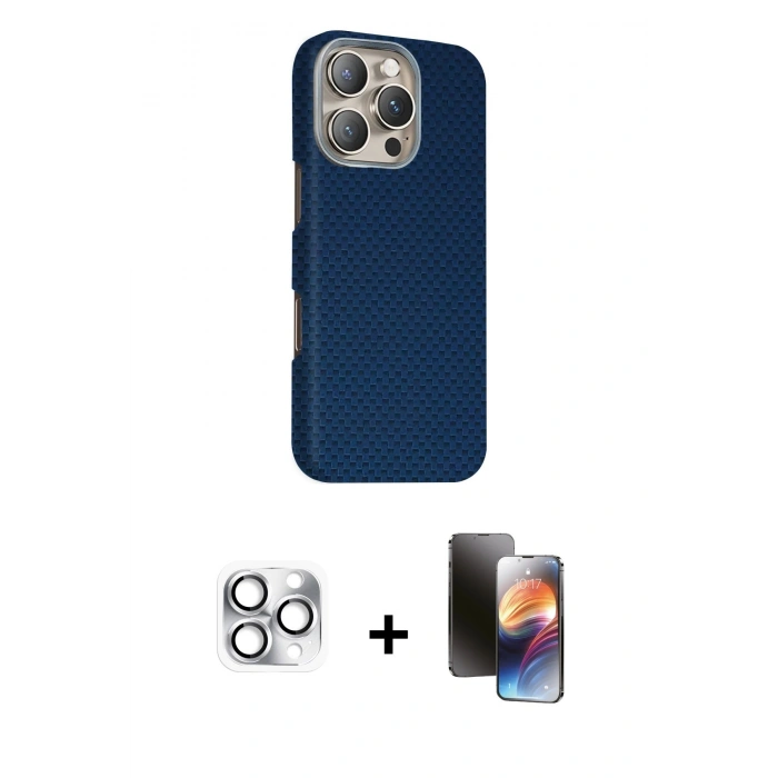 MARSİLYAN™- iPhone 16 Pro Max Kılıf Kozmos Klasik Prime - Siyah 3D Antistatik Mat Seramik Nano Ekran Koruyucu + Gümüş Pers Alüminyum Kamera Lens