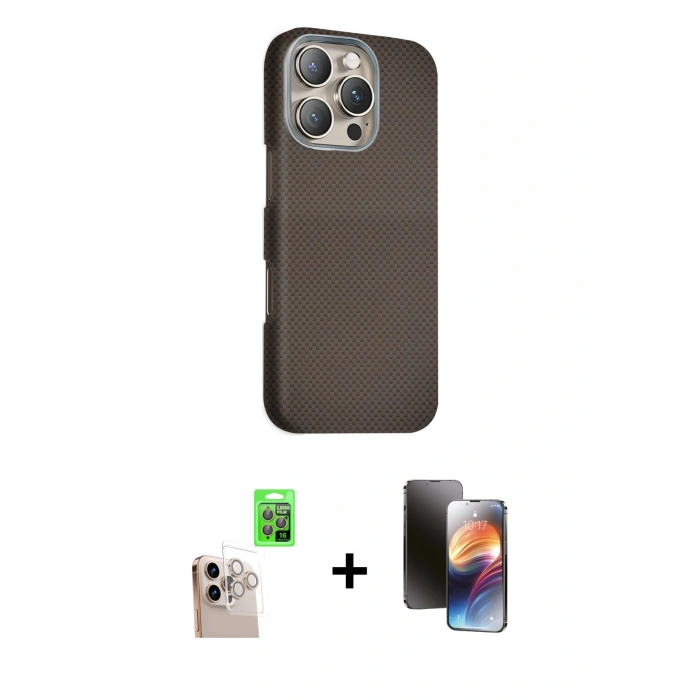 MARSİLYAN™- iPhone 16 Pro Max Kılıf Kozmos Klasik Prime - Siyah 3D Antistatik Mat Seramik Nano Ekran Koruyucu + Raze Metal Kamera Lens - NLGY