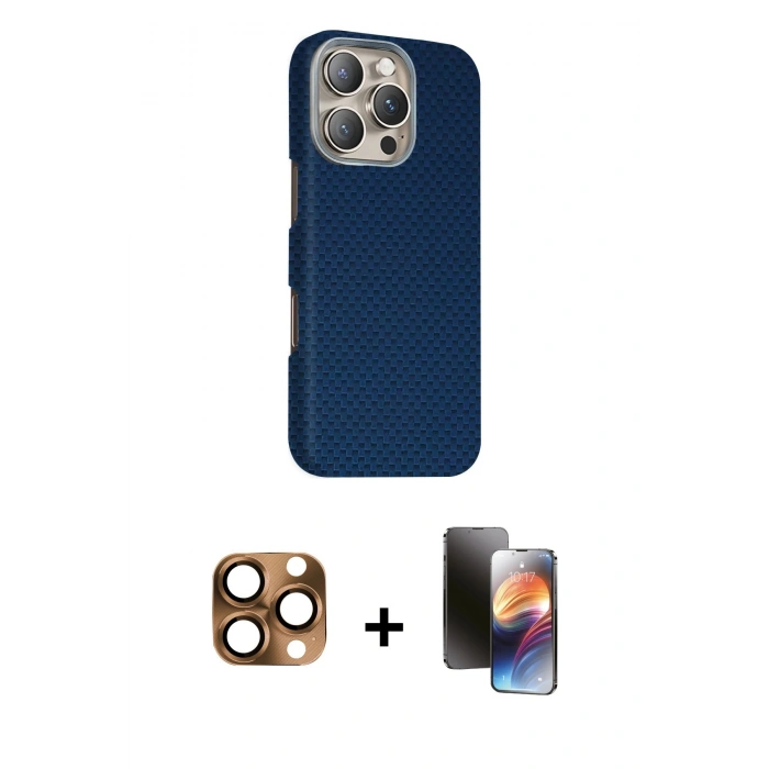 MARSİLYAN™- iPhone 16 Pro Max Kılıf Kozmos Klasik Prime - Siyah 3D Antistatik Mat Seramik Nano Ekran Koruyucu + Pers Alüminyum Kamera Lens - CLTM
