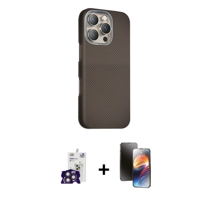 MARSİLYAN™- iPhone 16 Pro Max Kılıf Kozmos Klasik Prime - Siyah 3D Antistatik Mat Seramik Nano Ekran Koruyucu + Bilvis Titan Kamera Lens - TMGI