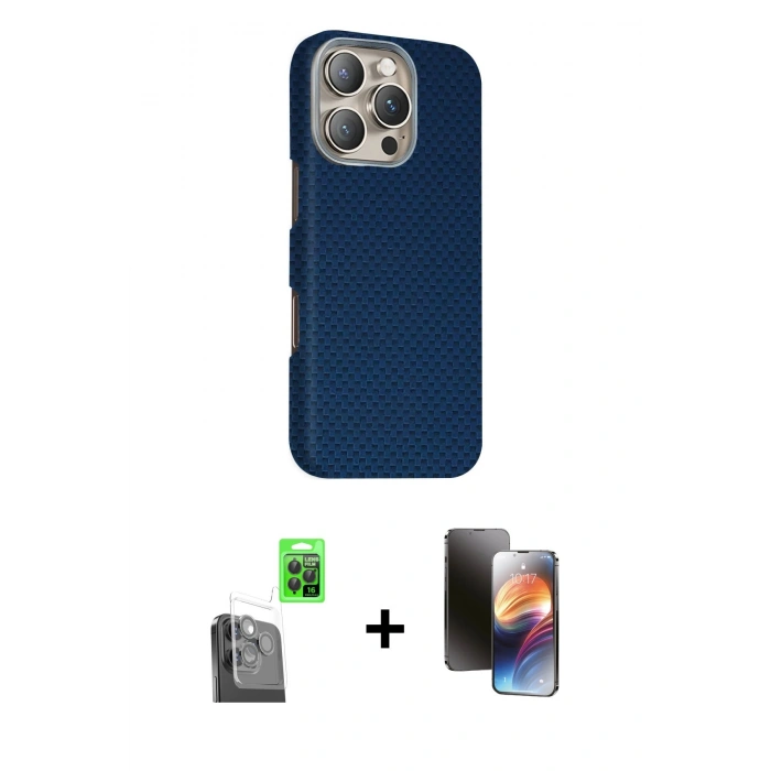 MARSİLYAN™- iPhone 16 Pro Max Kılıf Kozmos Klasik Prime - Siyah 3D Antistatik Mat Seramik Nano Ekran Koruyucu + Siyah Raze Metal Kamera Lens