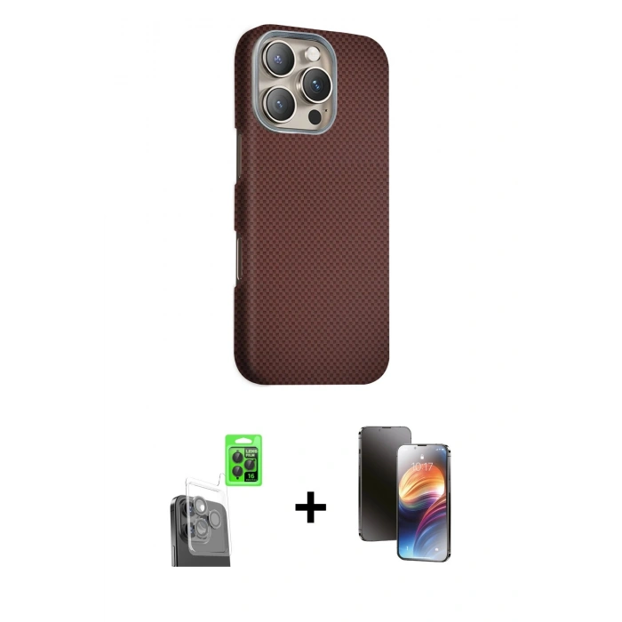 MARSİLYAN™- iPhone 16 Pro Max Kılıf Kozmos Klasik Prime - Siyah 3D Antistatik Mat Seramik Nano Ekran Koruyucu + Siyah Raze Metal Kamera Lens