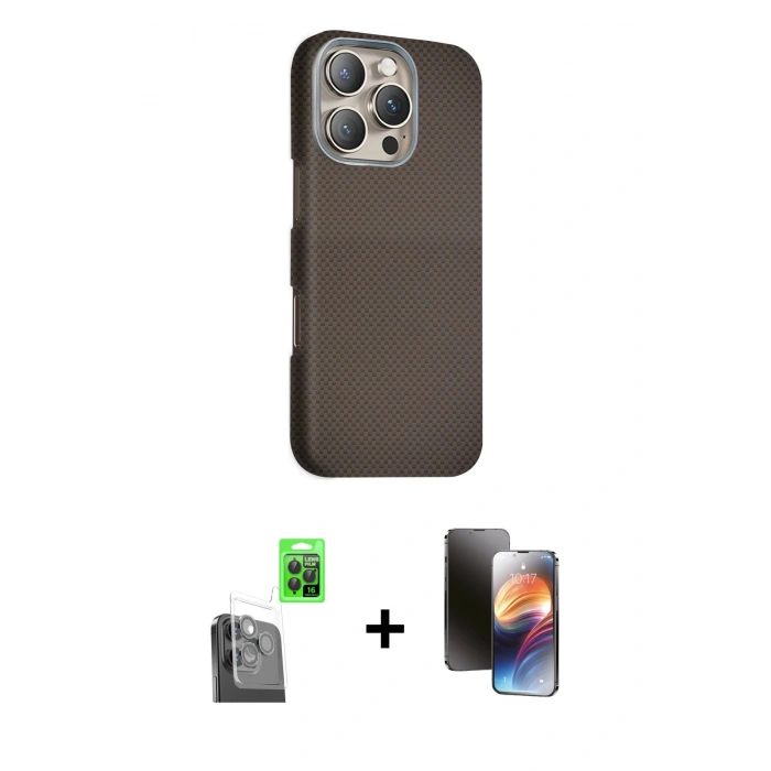 MARSİLYAN™- iPhone 16 Pro Max Kılıf Kozmos Klasik Prime - Siyah 3D Antistatik Mat Seramik Nano Ekran Koruyucu + Raze Metal Kamera Lens - SH