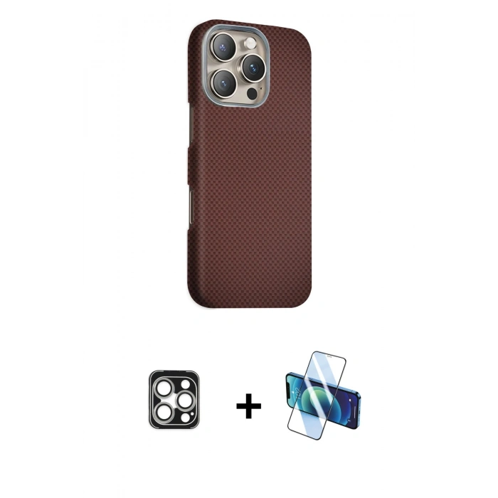 MARSİLYAN™- iPhone 16 Pro Max Kılıf Kozmos Klasik Prime - Siyah 3D Antistatik Seramik Nano Ekran Koruyucu + PVD Metal Kamera Lens - GS
