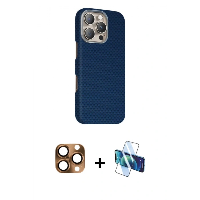 MARSİLYAN™- iPhone 16 Pro Max Kılıf Kozmos Klasik Prime - Siyah 3D Antistatik Seramik Nano Ekran Koruyucu + Pers Alüminyum Kamera Lens - CLTM
