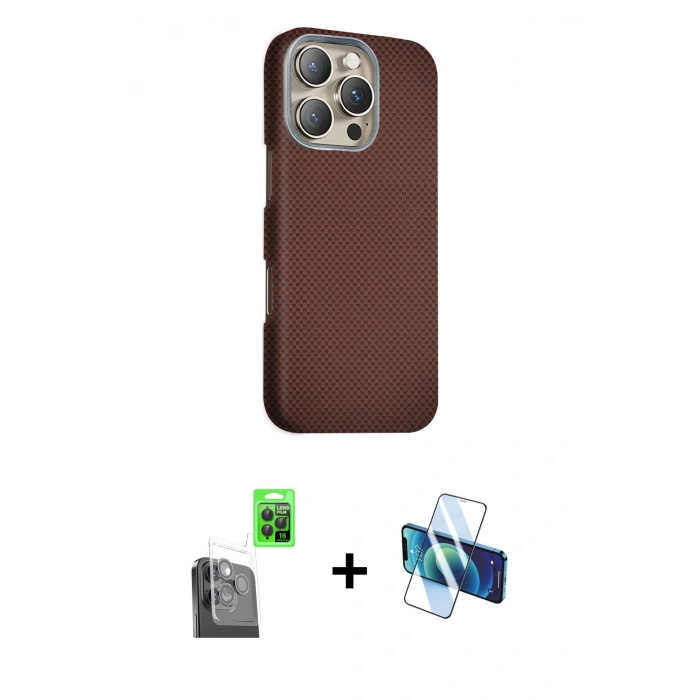 MARSİLYAN™- iPhone 16 Pro Max Kılıf Kozmos Klasik Prime - Siyah 3D Antistatik Seramik Nano Ekran Koruyucu + Raze Metal Kamera Lens - SH