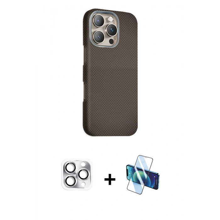 MARSİLYAN™- iPhone 16 Pro Max Kılıf Kozmos Klasik Prime - Siyah 3D Antistatik Seramik Nano Ekran Koruyucu + Pers Alüminyum Kamera Lens - GS