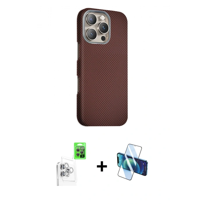 MARSİLYAN™- iPhone 16 Pro Max Kılıf Kozmos Klasik Prime - Siyah 3D Antistatik Seramik Nano Ekran Koruyucu + Raze Metal Kamera Lens - BZ
