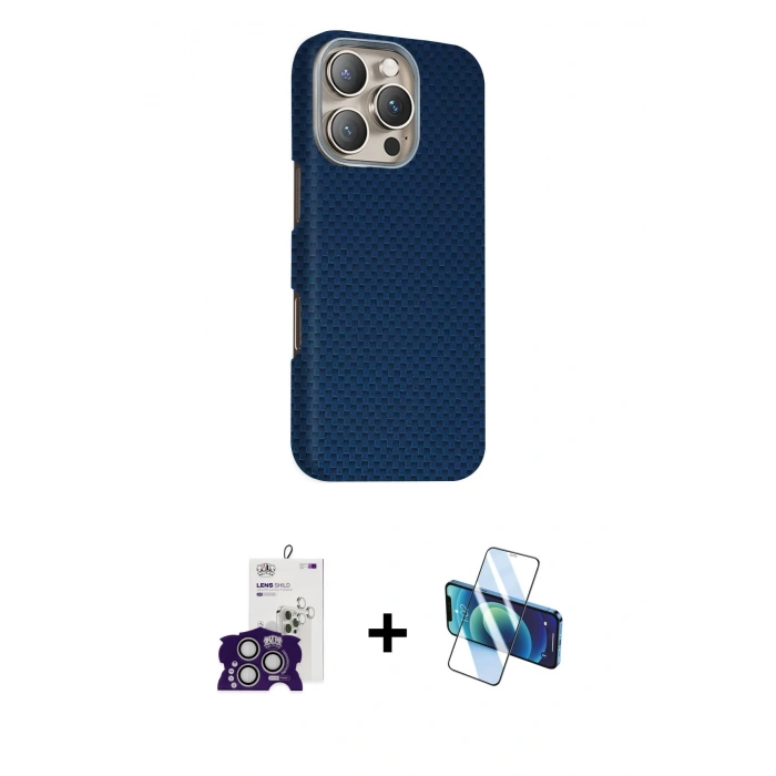 MARSİLYAN™- iPhone 16 Pro Max Kılıf Kozmos Klasik Prime - Siyah 3D Antistatik Seramik Nano Ekran Koruyucu + Bilvis Titan Kamera Lens - GS