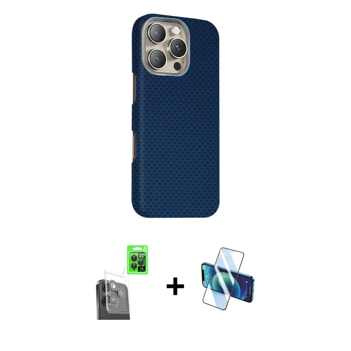MARSİLYAN™- iPhone 16 Pro Max Kılıf Kozmos Klasik Prime - Siyah 3D Antistatik Seramik Nano Ekran Koruyucu + Raze Metal Kamera Lens - SH