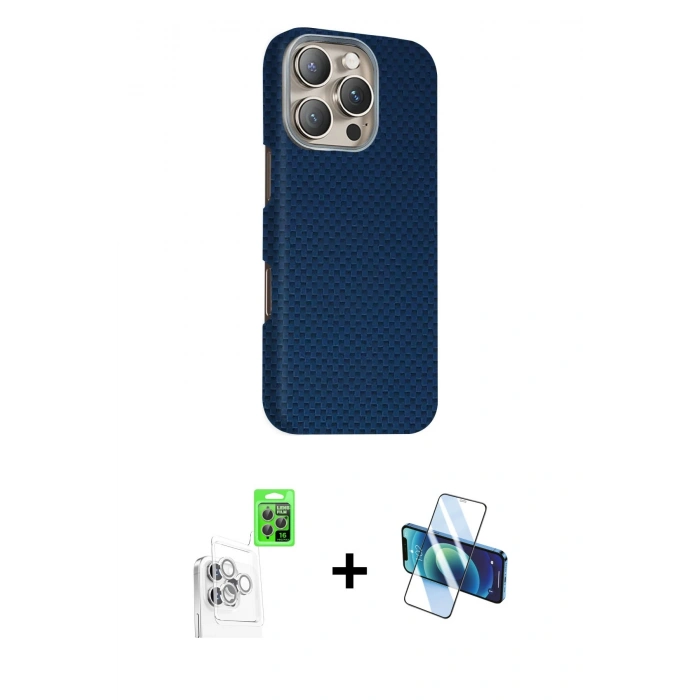 MARSİLYAN™- iPhone 16 Pro Max Kılıf Kozmos Klasik Prime - Siyah 3D Antistatik Seramik Nano Ekran Koruyucu + Raze Metal Kamera Lens - BZ