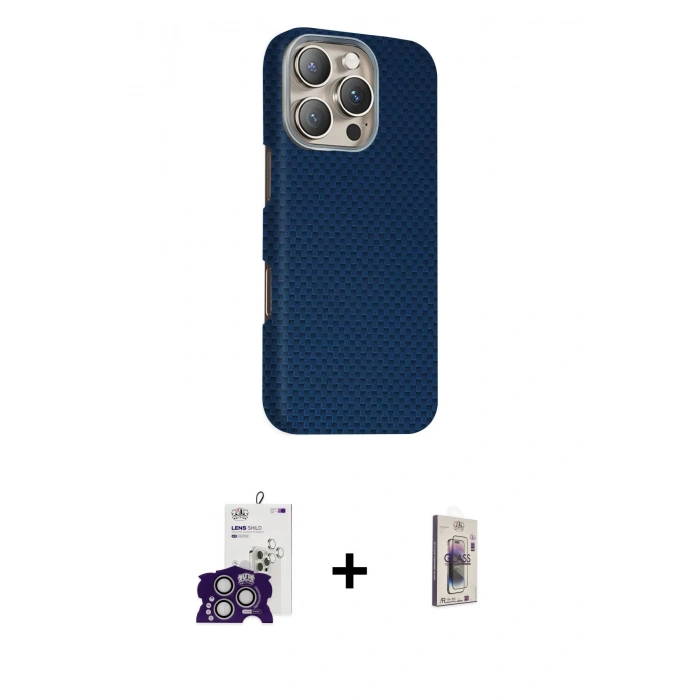 MARSİLYAN™- iPhone 16 Pro Max Kılıf Kozmos Klasik Prime - Siyah Bilvis 3D Cam Ekran Koruyucu + Bilvis Titan Kamera Lens - GS
