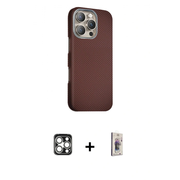 MARSİLYAN™- iPhone 16 Pro Max Kılıf Kozmos Klasik Prime - Siyah Bilvis 3D Cam Ekran Koruyucu + PVD Metal Kamera Lens - GS