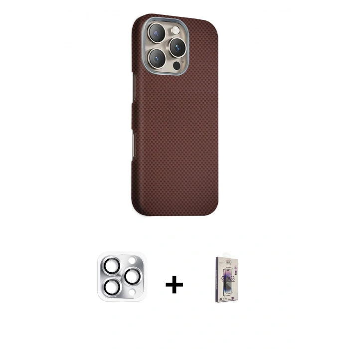MARSİLYAN™- iPhone 16 Pro Max Kılıf Kozmos Klasik Prime - Siyah Bilvis 3D Cam Ekran Koruyucu + Pers Alüminyum Kamera Lens - GS