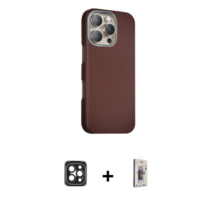 MARSİLYAN™- iPhone 16 Pro Max Kılıf Kozmos Klasik Prime - Siyah Bilvis 3D Cam Ekran Koruyucu + PVD Metal Kamera Lens - SH