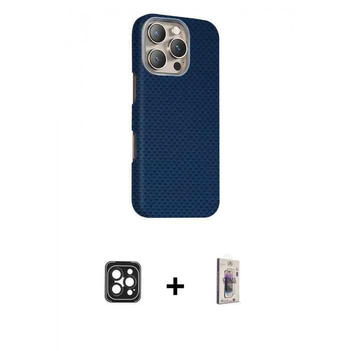 MARSİLYAN™- iPhone 16 Pro Max Kılıf Kozmos Klasik Prime - Siyah Bilvis 3D Cam Ekran Koruyucu + PVD Metal Kamera Lens - SH