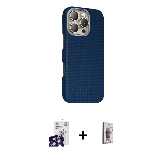 MARSİLYAN™- iPhone 16 Pro Max Kılıf Kozmos Klasik Prime - Siyah Bilvis 3D Cam Ekran Koruyucu + Titanyum Gri Bilvis Titan Kamera Lens