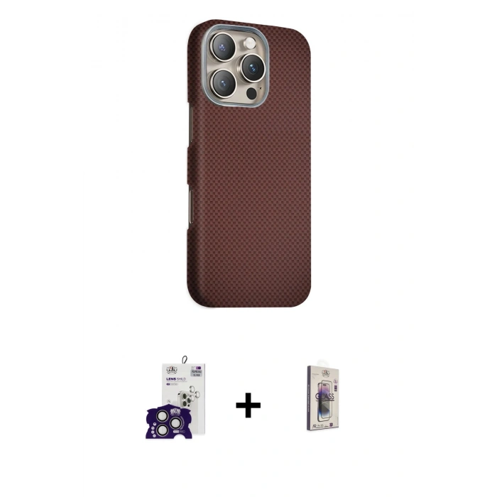 MARSİLYAN™- iPhone 16 Pro Max Kılıf Kozmos Klasik Prime - Siyah Bilvis 3D Cam Ekran Koruyucu + Titanyum Gri Bilvis Titan Kamera Lens