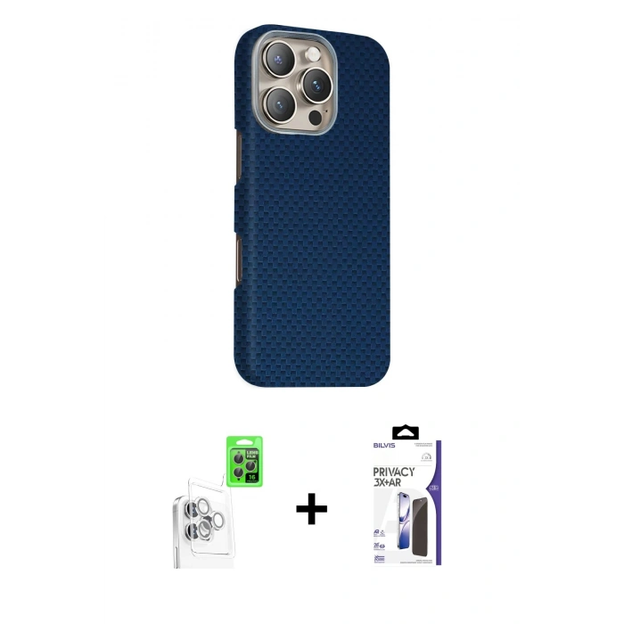 MARSİLYAN™- iPhone 16 Pro Max Kılıf Kozmos Klasik Prime - Siyah Bilvis 3X AR Hayalet Cam Ekran Koruyucu + Raze Metal Kamera Lens - BZ