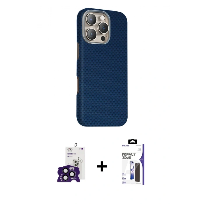MARSİLYAN™- iPhone 16 Pro Max Kılıf Kozmos Klasik Prime - Siyah Bilvis 3X AR Hayalet Cam Ekran Koruyucu + Bilvis Titan Kamera Lens - SH