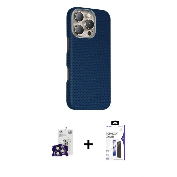 MARSİLYAN™- iPhone 16 Pro Max Kılıf Kozmos Klasik Prime - Siyah Bilvis 3X AR Hayalet Cam Ekran Koruyucu + Bilvis Titan Kamera Lens - TMGI