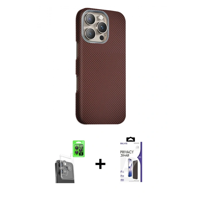 MARSİLYAN™- iPhone 16 Pro Max Kılıf Kozmos Klasik Prime - Siyah Bilvis 3X AR Hayalet Cam Ekran Koruyucu + Raze Metal Kamera Lens - SH
