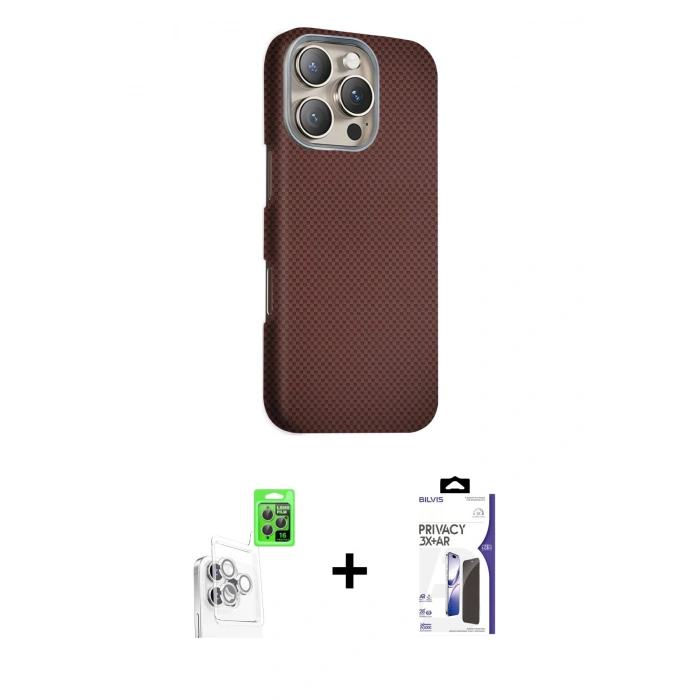 MARSİLYAN™- iPhone 16 Pro Max Kılıf Kozmos Klasik Prime - Siyah Bilvis 3X AR Hayalet Cam Ekran Koruyucu + Raze Metal Kamera Lens - BZ