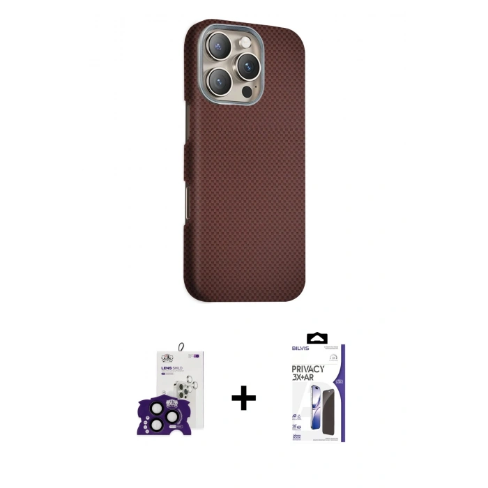 MARSİLYAN™- iPhone 16 Pro Max Kılıf Kozmos Klasik Prime - Siyah Bilvis 3X AR Hayalet Cam Ekran Koruyucu + Bilvis Titan Kamera Lens - SH
