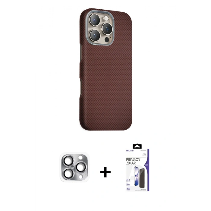 MARSİLYAN™- iPhone 16 Pro Max Kılıf Kozmos Klasik Prime - Siyah Bilvis 3X AR Hayalet Cam Ekran Koruyucu + Pers Alüminyum Kamera Lens - GI