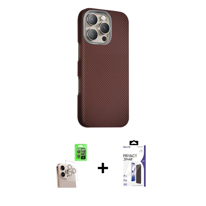 MARSİLYAN™- iPhone 16 Pro Max Kılıf Kozmos Klasik Prime - Siyah Bilvis 3X AR Hayalet Cam Ekran Koruyucu + Raze Metal Kamera Lens - NLGY