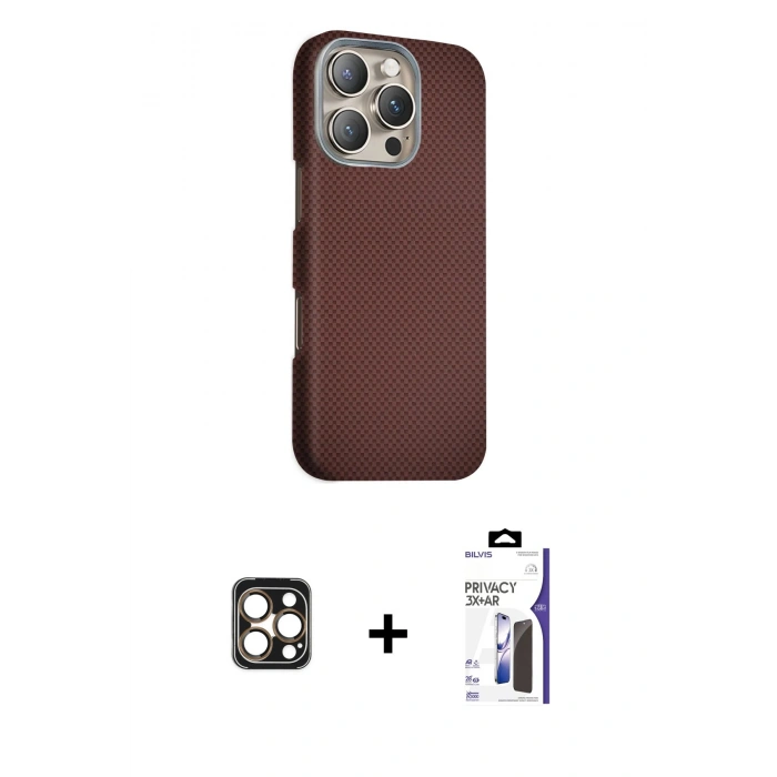 MARSİLYAN™- iPhone 16 Pro Max Kılıf Kozmos Klasik Prime - Siyah Bilvis 3X AR Hayalet Cam Ekran Koruyucu + PVD Metal Kamera Lens - GD