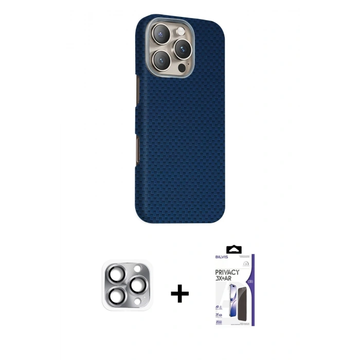 MARSİLYAN™- iPhone 16 Pro Max Kılıf Kozmos Klasik Prime - Siyah Bilvis 3X AR Hayalet Cam Ekran Koruyucu + Pers Alüminyum Kamera Lens - GI