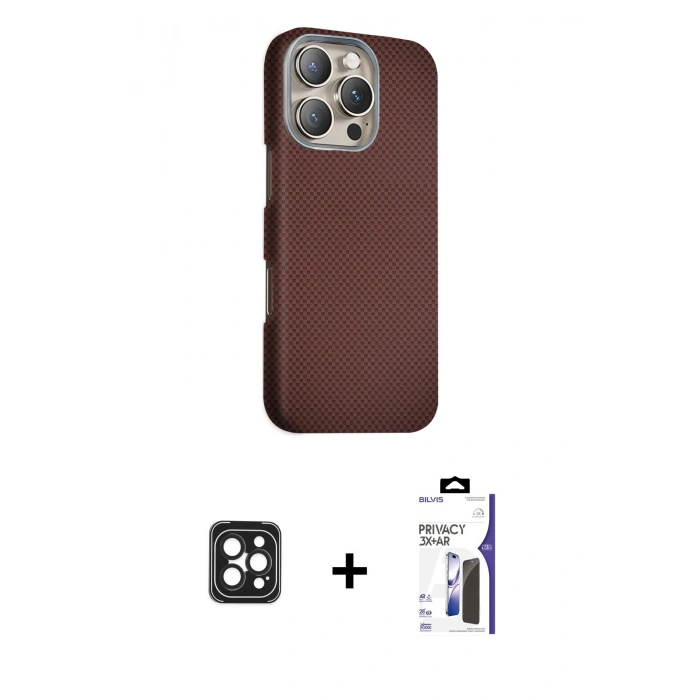 MARSİLYAN™- iPhone 16 Pro Max Kılıf Kozmos Klasik Prime - Siyah Bilvis 3X AR Hayalet Cam Ekran Koruyucu + PVD Metal Kamera Lens - SH