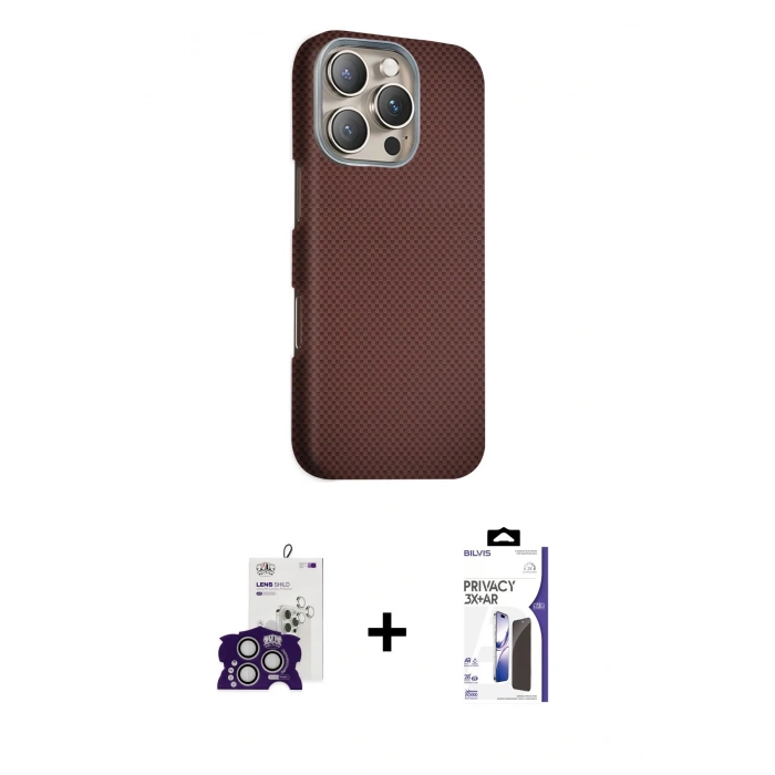 MARSİLYAN™- iPhone 16 Pro Max Kılıf Kozmos Klasik Prime - Siyah Bilvis 3X AR Hayalet Cam Ekran Koruyucu + Bilvis Titan Kamera Lens - GS