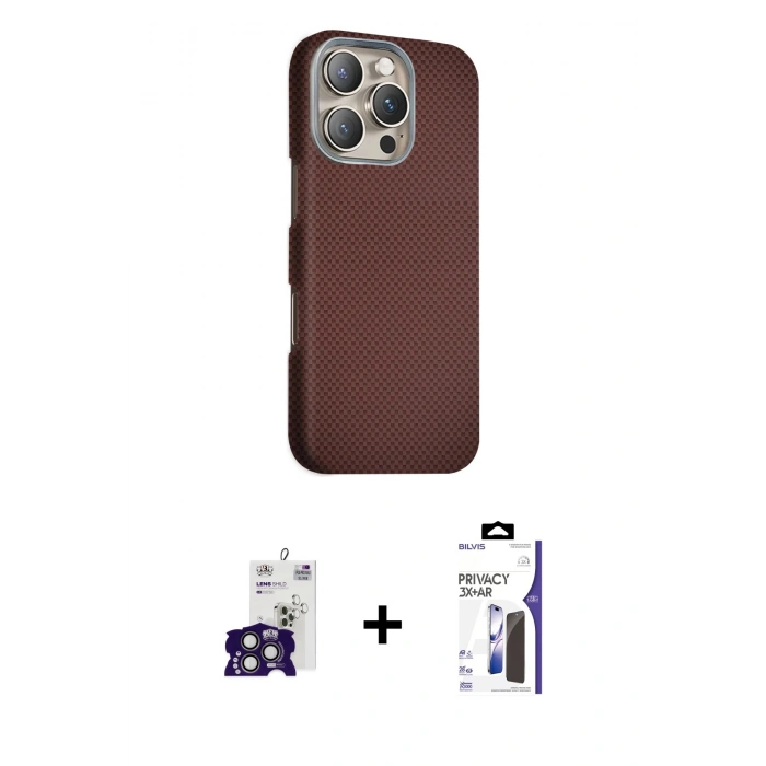 MARSİLYAN™- iPhone 16 Pro Max Kılıf Kozmos Klasik Prime - Siyah Bilvis 3X AR Hayalet Cam Ekran Koruyucu + Bilvis Titan Kamera Lens - TMGI