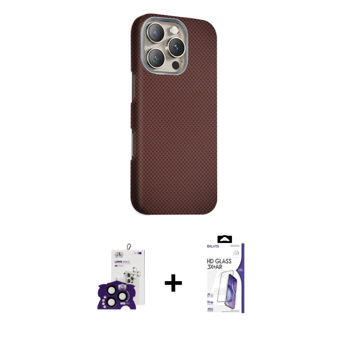 MARSİLYAN™- iPhone 16 Pro Max Kılıf Kozmos Klasik Prime - Siyah Bilvis 3X AR HD Cam Ekran Koruyucu + Bilvis Titan Kamera Lens - SH