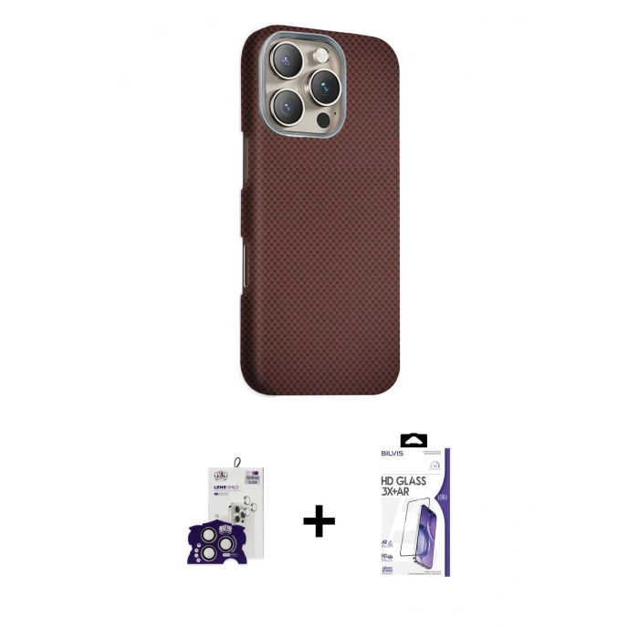 MARSİLYAN™- iPhone 16 Pro Max Kılıf Kozmos Klasik Prime - Siyah Bilvis 3X AR HD Cam Ekran Koruyucu + Bilvis Titan Kamera Lens - TMGI