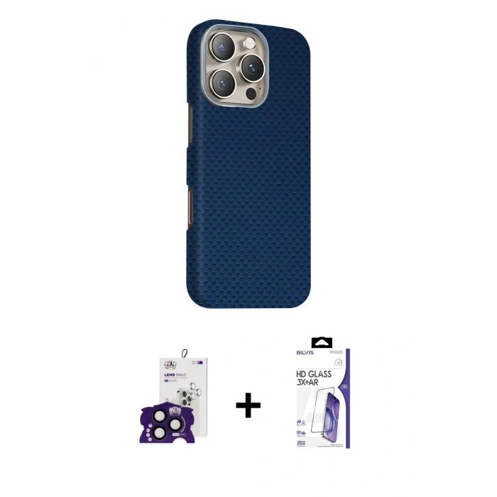 MARSİLYAN™- iPhone 16 Pro Max Kılıf Kozmos Klasik Prime - Siyah Bilvis 3X AR HD Cam Ekran Koruyucu + Bilvis Titan Kamera Lens - SH
