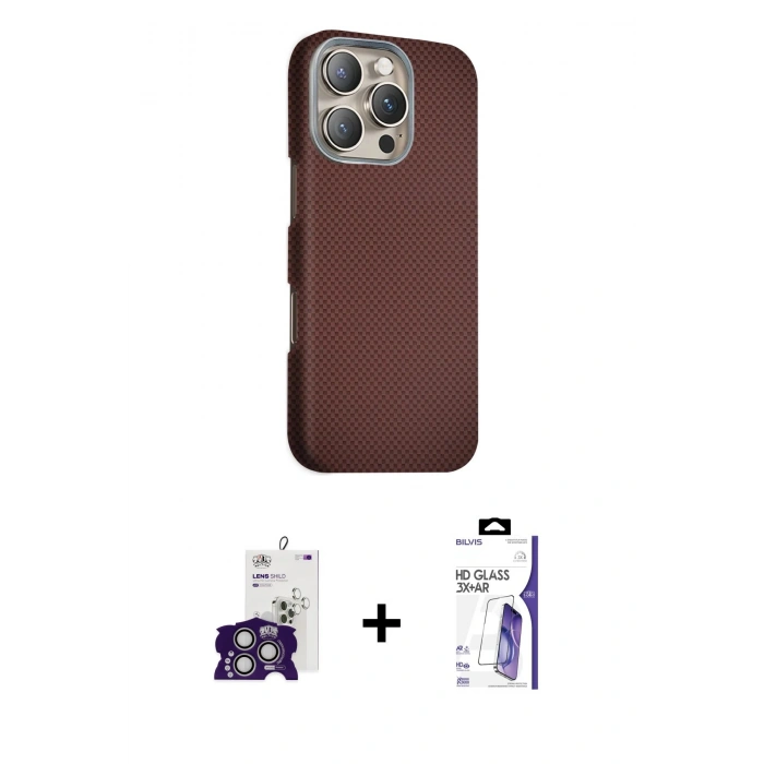 MARSİLYAN™- iPhone 16 Pro Max Kılıf Kozmos Klasik Prime - Siyah Bilvis 3X AR HD Cam Ekran Koruyucu + Bilvis Titan Kamera Lens - GS