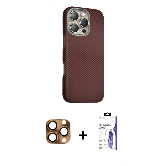 MARSİLYAN™- iPhone 16 Pro Max Kılıf Kozmos Klasik Prime - Siyah Bilvis 3X AR HD Cam Ekran Koruyucu + Pers Alüminyum Kamera Lens - CLTM