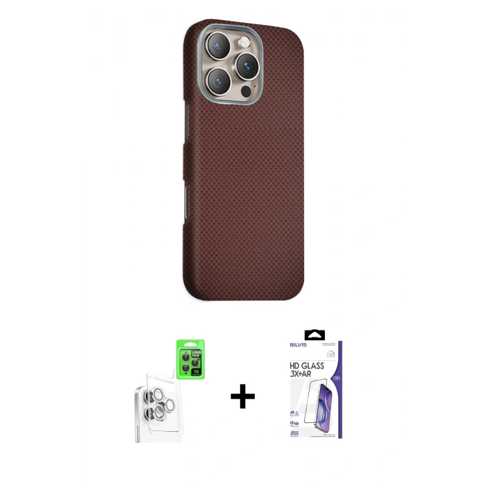 MARSİLYAN™- iPhone 16 Pro Max Kılıf Kozmos Klasik Prime - Siyah Bilvis 3X AR HD Cam Ekran Koruyucu + Raze Metal Kamera Lens - BZ