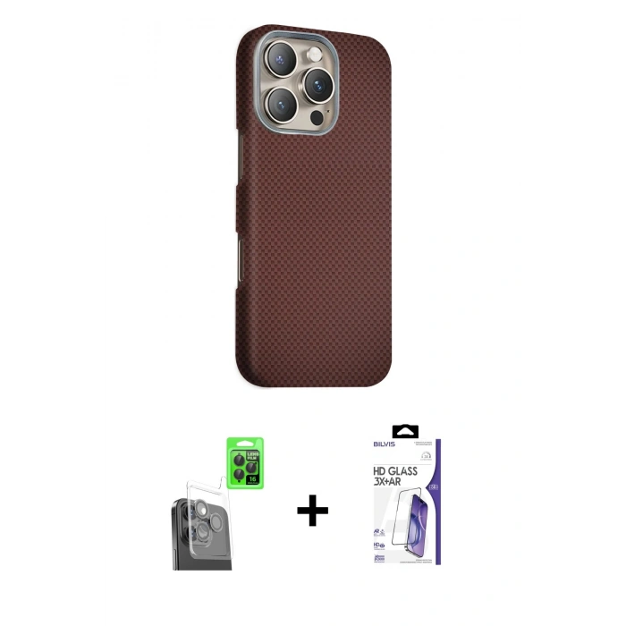 MARSİLYAN™- iPhone 16 Pro Max Kılıf Kozmos Klasik Prime - Siyah Bilvis 3X AR HD Cam Ekran Koruyucu + Raze Metal Kamera Lens - SH