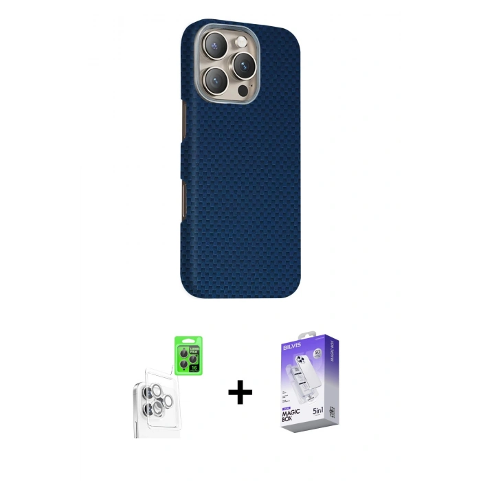MARSİLYAN™- iPhone 16 Pro Max Kılıf Kozmos Klasik Prime - Siyah Bilvis 5in1 3D Magic Cam Ekran Koruyucu + Raze Metal Kamera Lens - BZ