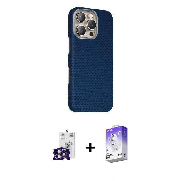 MARSİLYAN™- iPhone 16 Pro Max Kılıf Kozmos Klasik Prime - Siyah Bilvis 5in1 3D Magic Cam Ekran Koruyucu + Bilvis Titan Kamera Lens - TMGI