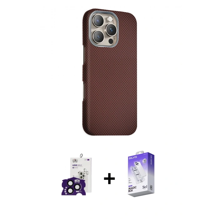 MARSİLYAN™- iPhone 16 Pro Max Kılıf Kozmos Klasik Prime - Siyah Bilvis 5in1 3D Magic Cam Ekran Koruyucu + Bilvis Titan Kamera Lens - SH