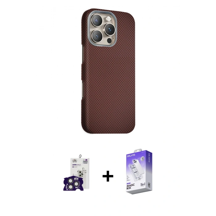 MARSİLYAN™- iPhone 16 Pro Max Kılıf Kozmos Klasik Prime - Siyah Bilvis 5in1 3D Magic Cam Ekran Koruyucu + Bilvis Titan Kamera Lens - TMGI