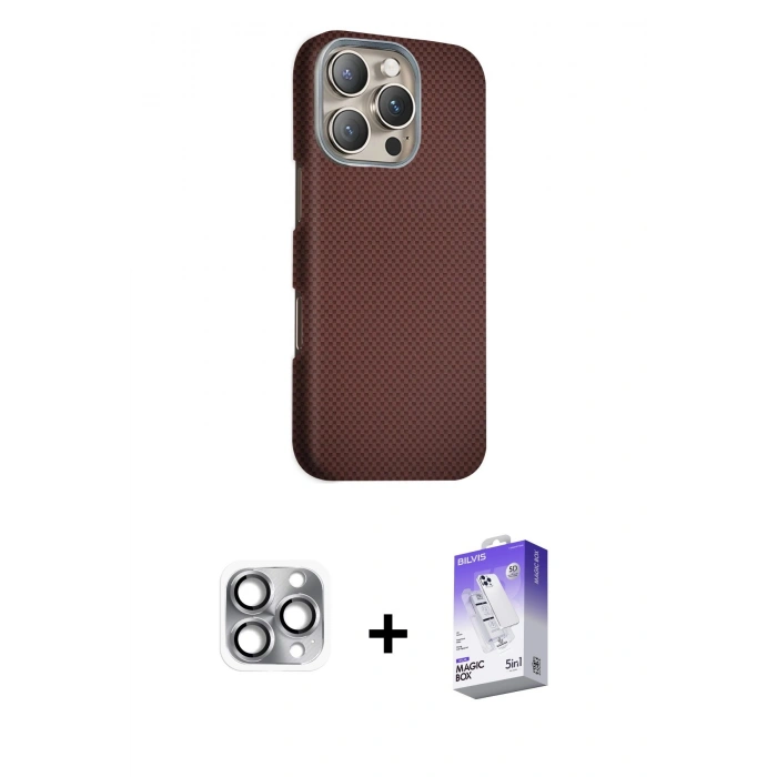MARSİLYAN™- iPhone 16 Pro Max Kılıf Kozmos Klasik Prime - Siyah Bilvis 5in1 3D Magic Cam Ekran Koruyucu + Pers Alüminyum Kamera Lens - GI