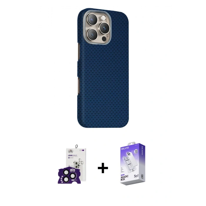 MARSİLYAN™- iPhone 16 Pro Max Kılıf Kozmos Klasik Prime - Siyah Bilvis 5in1 3D Magic Cam Ekran Koruyucu + Bilvis Titan Kamera Lens - SH