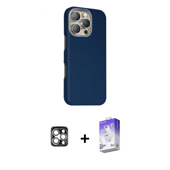 MARSİLYAN™- iPhone 16 Pro Max Kılıf Kozmos Klasik Prime - Siyah Bilvis 5in1 3D Magic Cam Ekran Koruyucu + PVD Metal Kamera Lens - GS